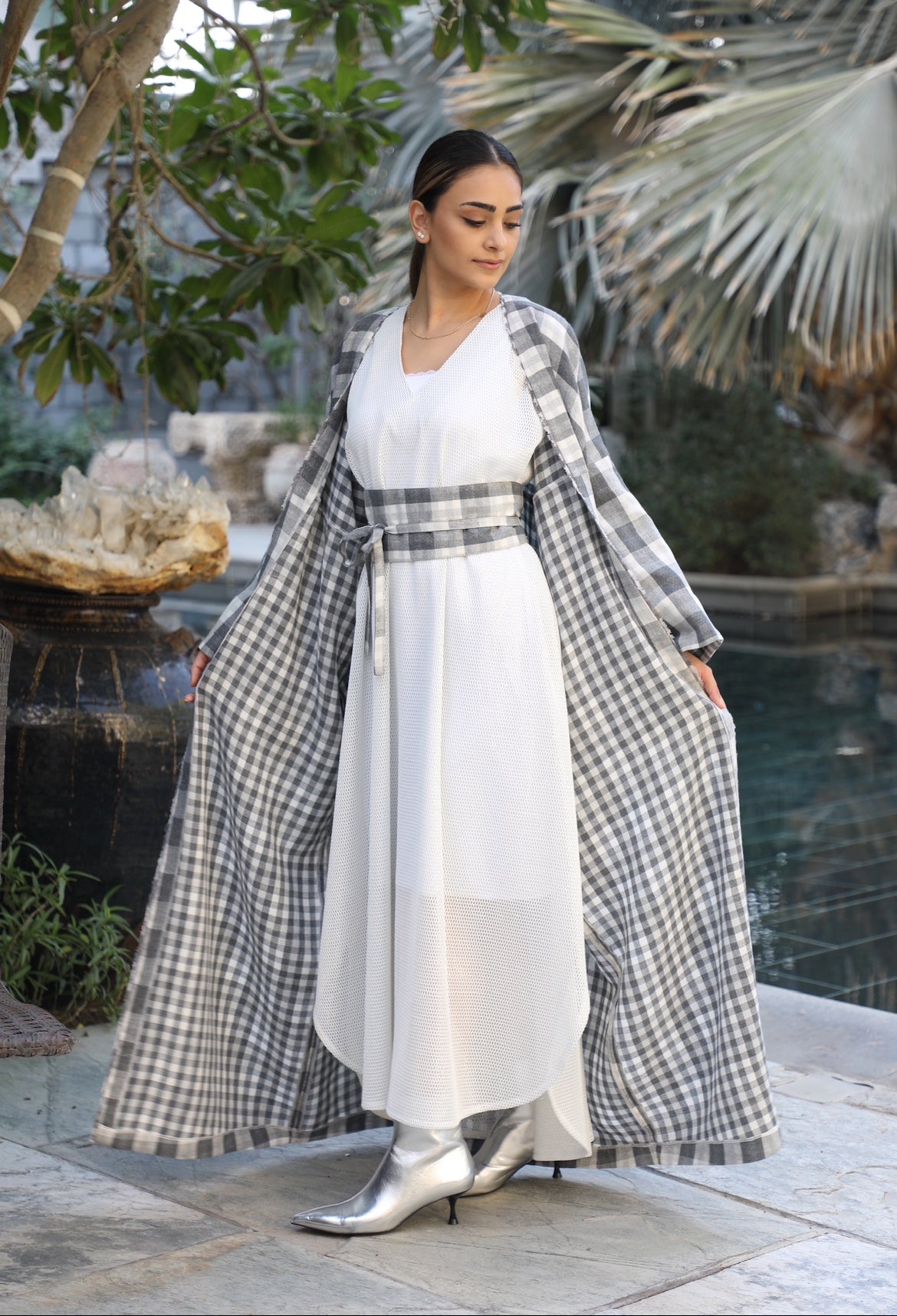 Net Silver Dress With Belt