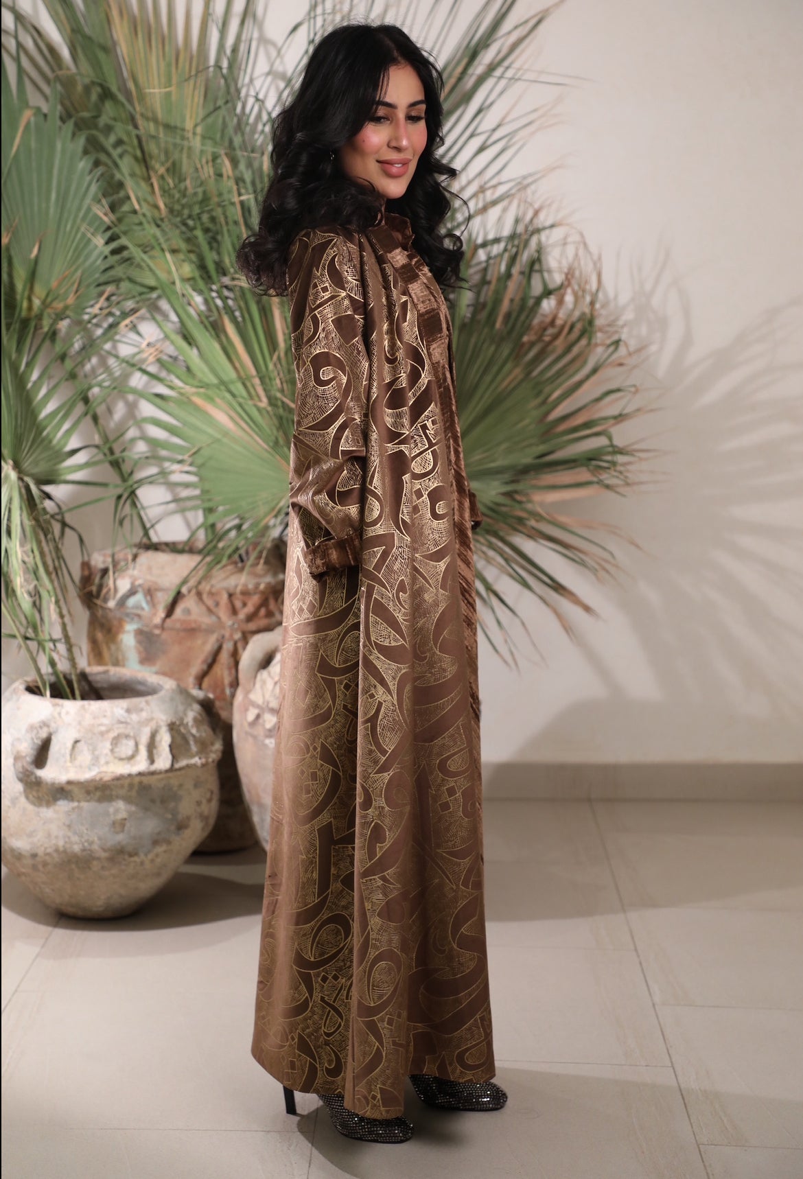 Velvet Bisht Golden Calligraphy Print