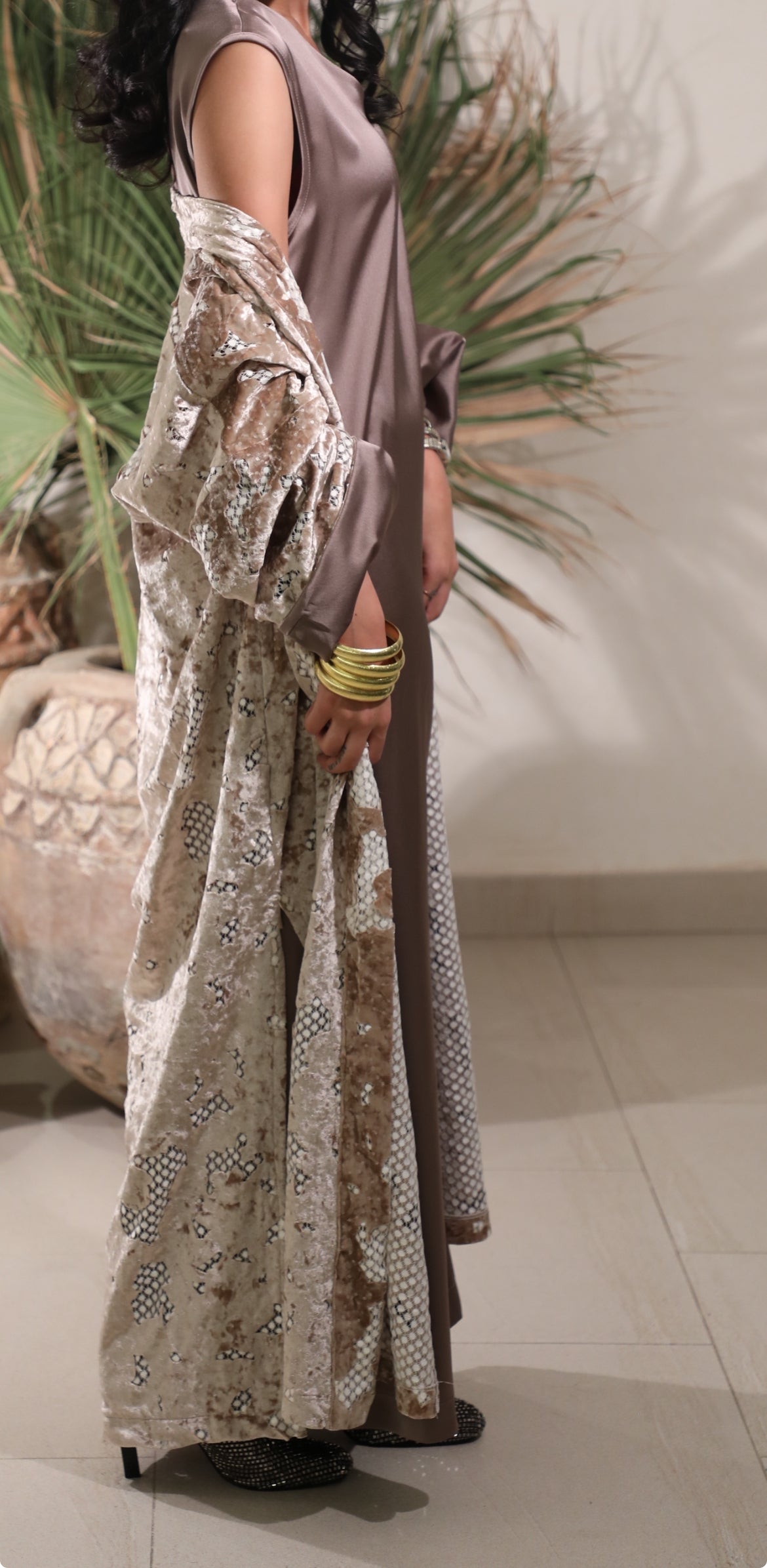 Lace Velvet Bisht with Satin Dress