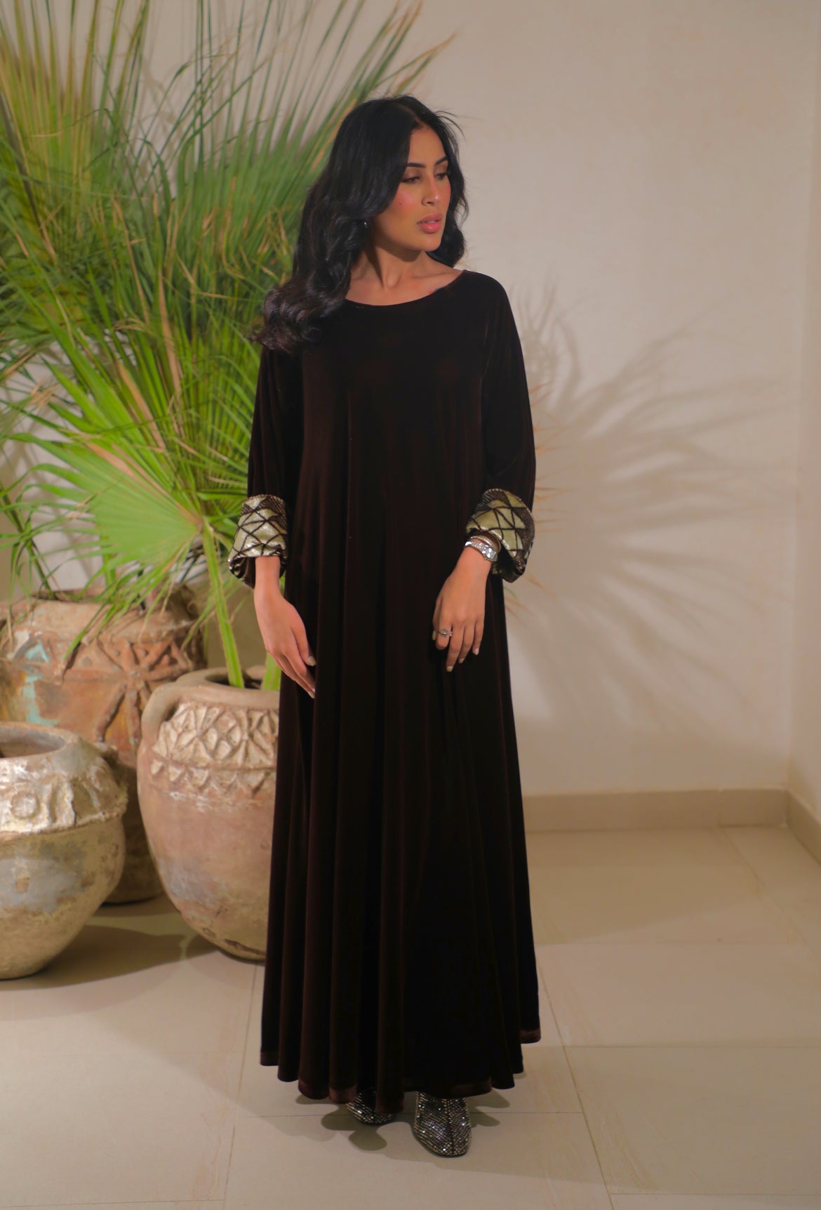 Chocolate Brown Velvet kaftan