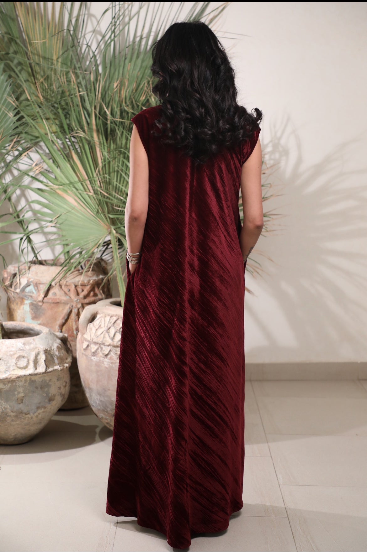 Maroon velvet dress