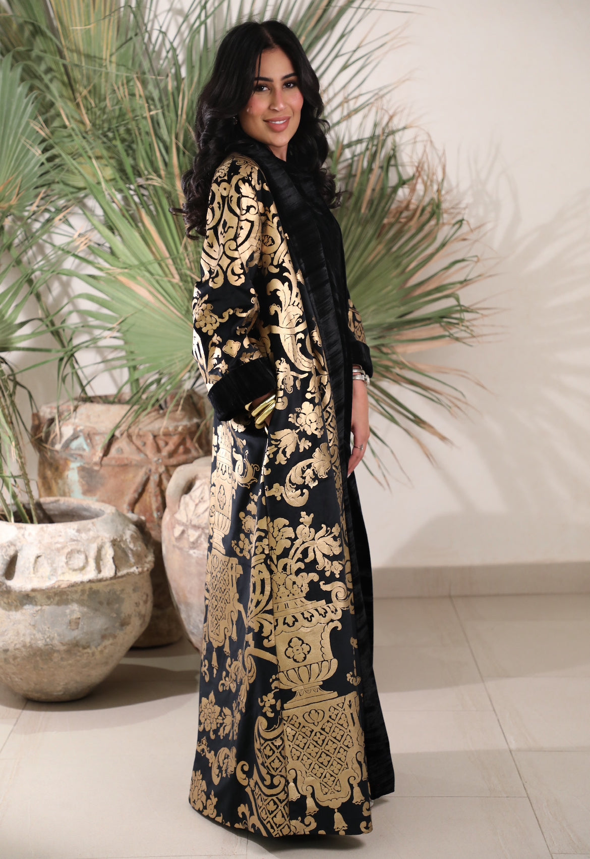 Black Bisht with Golden Print